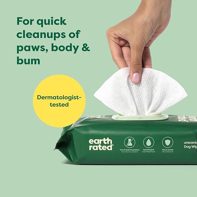 Earth Rated Pet Wipes for Dogs and Cats, Hypoallergenic, Cleaning and Hydrating, for Grooming Paws, Body and Butt, Unscented, 100 Count - NeatNest