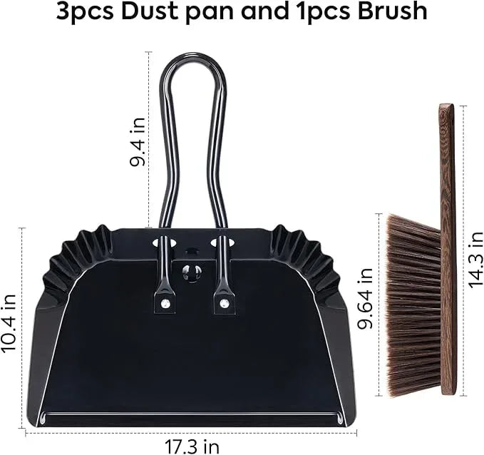 Yangbaga 3pcs Metal Dustpan and Brush Set, 17In Extra Large Handheld Dust Pan and Wood Broom,Heavy-Duty Dust Pans Metal Edge Flat Against Floor for Patio/Pet/Car/Outdoor - NeatNest