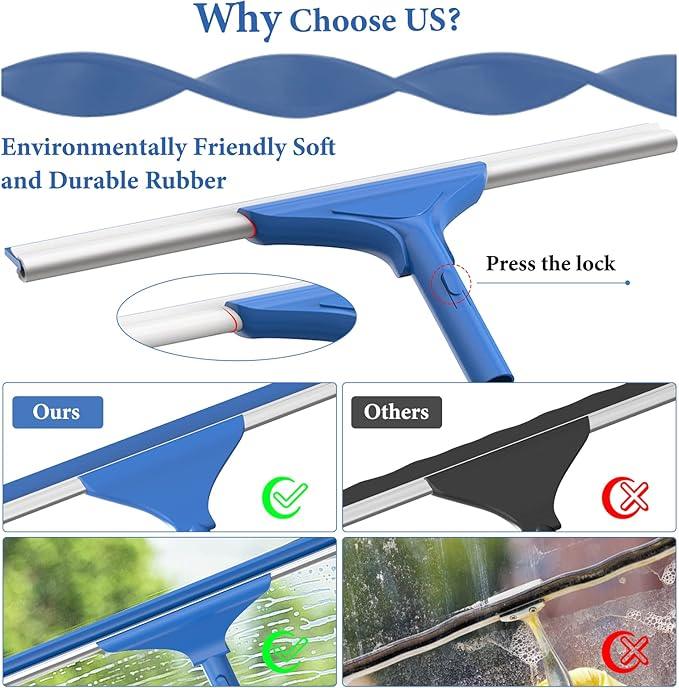 Squeegee for Window Shower Glass Door Cleaning, VOUBIEN Household Squeegee Window Cleaner 2 in 1 Kit with Long Handle, Microfiber Scrubber for Window, Glass Door, Car, Home Floor - NeatNest