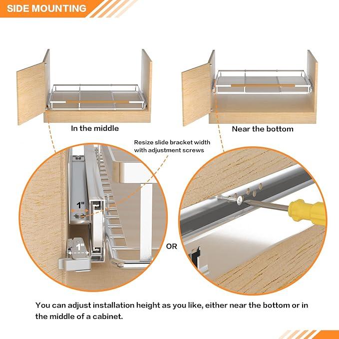 SANNO Pull Out Cabinet Organizer, Heavy Duty Steel Metal cabinet drawers slide out, Expandable Slide Out Shelves Requires At Least 23.1 to 39.9" W Cabinet Opening - NeatNest