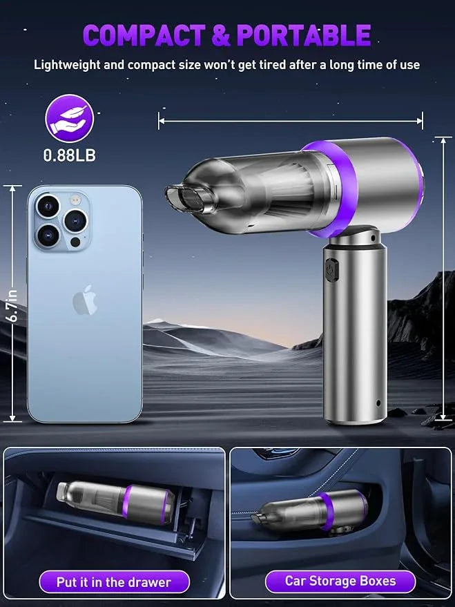Vacuum/Air Duster 80,000RPM Super Power Mini Car Vacuum Cleaner 4-in-1 air Blower Gun Air Duster & Air Blower & Pump Hand Electric air Duster Handheld dust Blower Blower Cordless (Purple) - NeatNest