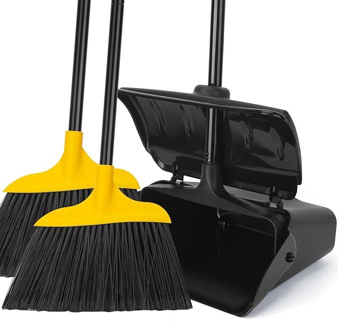 Indoor/Outdoor Heavy Duty Broom and Dustpan Set,Upright Plastic Commercial Dust Pan with 2 Brooms Perfect for Sweeping Courtyard Garage Lobby Kitchen Office Mall Market Shop Floor - NeatNest
