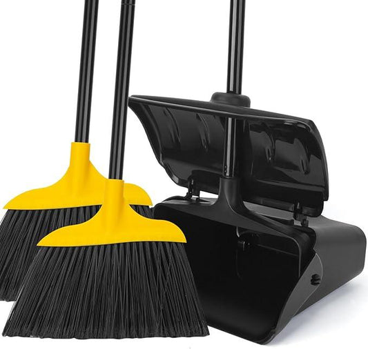 Indoor/Outdoor Heavy Duty Broom and Dustpan Set,Upright Plastic Commercial Dust Pan with 2 Brooms Perfect for Sweeping Courtyard Garage Lobby Kitchen Office Mall Market Shop Floor - NeatNest