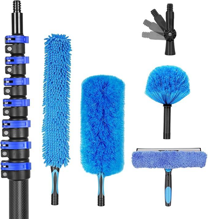 36 Foot High Ceiling Duster Kits with 4.7-30 FT Carbon Fiber Extension Pole, Feather Duster, Cobweb Duster, Ceiling Fan Duster, Window Squeegee & Cleaner with Pole 30 Ft - NeatNest