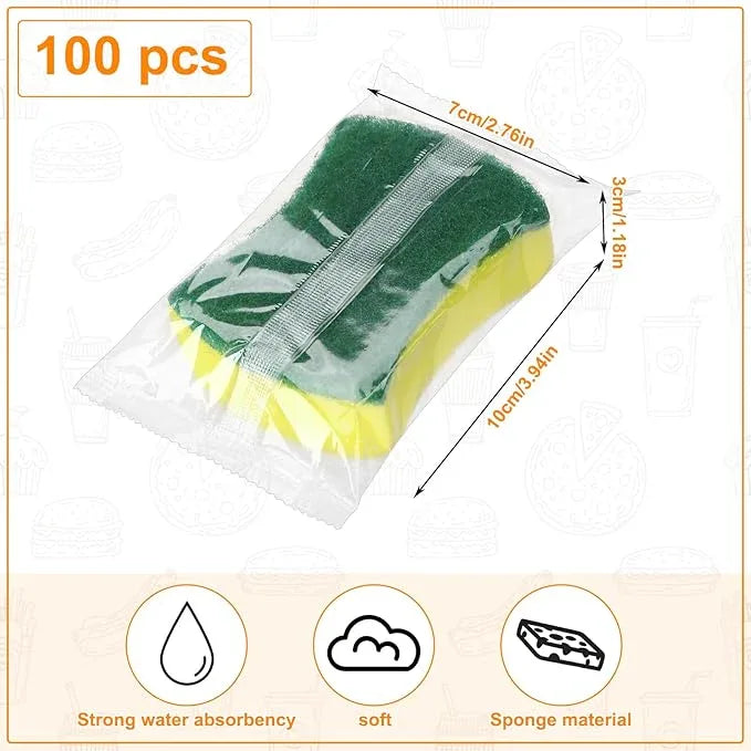 100 Pcs Individually Wrapped Sponges,Uncompressed Non Scratch Scrouing Sponges for Household Cleaning Dishes Kitchen Airbnb Apartment Car Bike - NeatNest