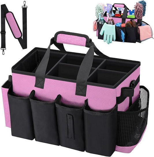Wearable Large Cleaning Caddy Bag for Housekeeper, Clean Supply Organizer with Adjustable Shoulder, Waist & Handle Straps, Detailing Bag for Kitchen Supplies (Pink) - NeatNest