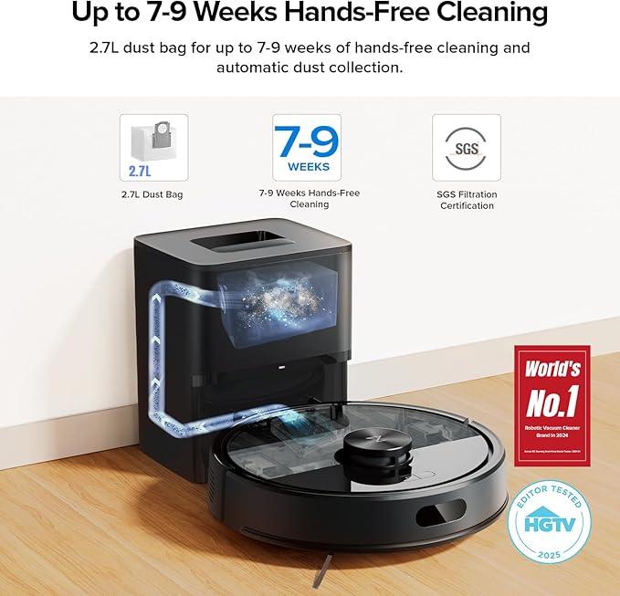roborock Q7 M5+ Robot Vacuum and Mop, Upgraded from Q5 Max+, Up to 7-9 Weeks Self-Empty, 10000Pa Suction, Dual Anti-Tangle System for Pet Hair & Carpet, PreciSense LiDAR Navigation, App Control, Black - NeatNest