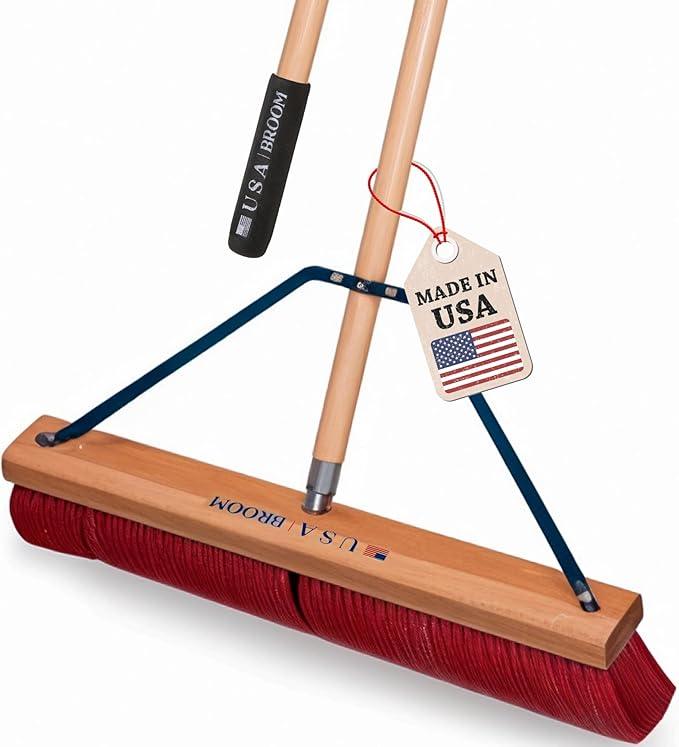 36" Soft/Fine Sweep Indoor Push Broom with 60" Handle. Ideal for Epoxy & Polished Floors. Durable American Made Steel Brackets-All Stainless Steel Hardware. No Plastic. 100% Made in The USA. - NeatNest
