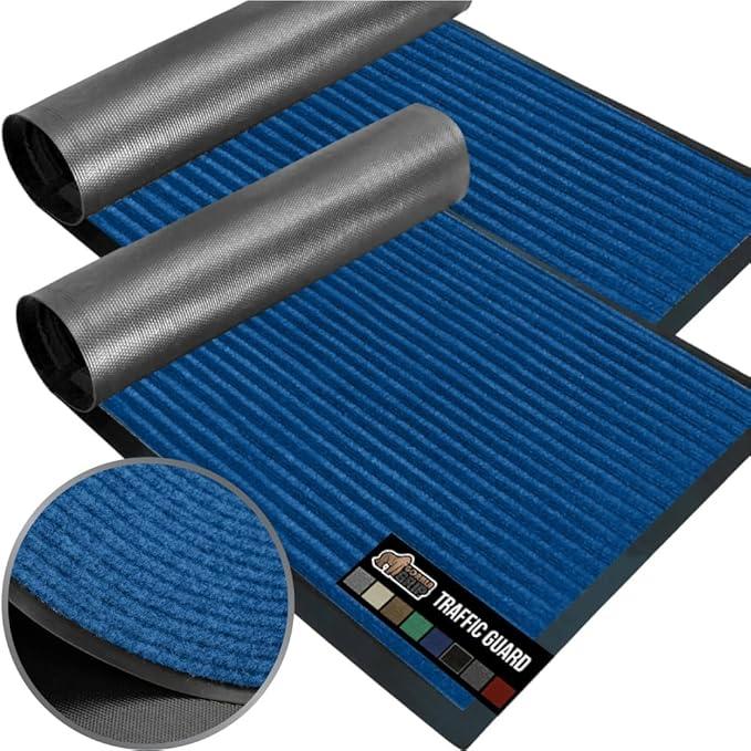 GORILLA GRIP Waterproof Traffic Guard Door Mat, 2 Pack Heavy Duty Entryway Mats, Strong Rubber Back Commercial Utility Rugs for Office Hallway, Garage Floor and Home, Low Profile Carpet, 35x23, Blue - NeatNest
