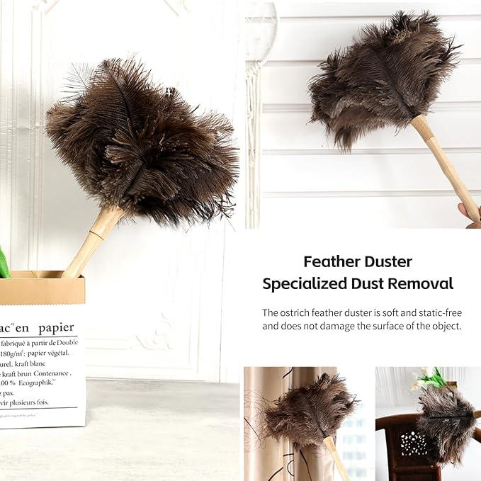 Ostrich Feather Duster 16 inch Fluffy Natural Genuine Ostrich Feathers with Wooden Handle and Eco-Friendly Reusable Handheld Ostrich Feather Duster for Cleaning Supplies(5PCS) - NeatNest