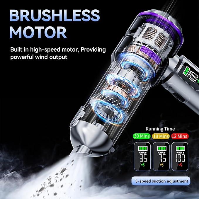 Car Vacuum Cleaner High Power 20000Pa – Cordless Handheld Mini Vacuum & Air Duster for Car Detailing, 3-Speed Brushless Motor, 6000mAh Battery (Black - Fast Charging Edition) - NeatNest