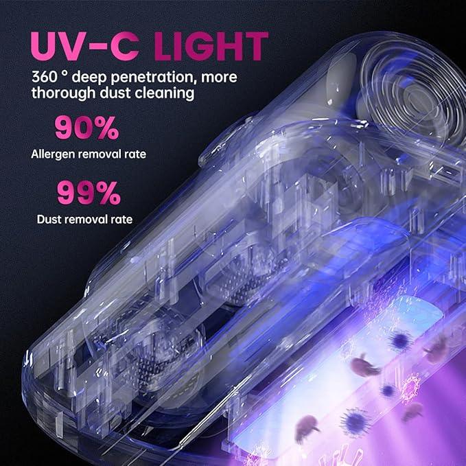 PATO Mattress Vacuum Cleaner, Wireless Handheld Bed Vacuum Cleaner with UV-C Light, HEPA Filter and Ultrasonic Vibration, 12KPa, Suitable for Beds, Sofas, Car Seats, Carpets (Purple) - NeatNest