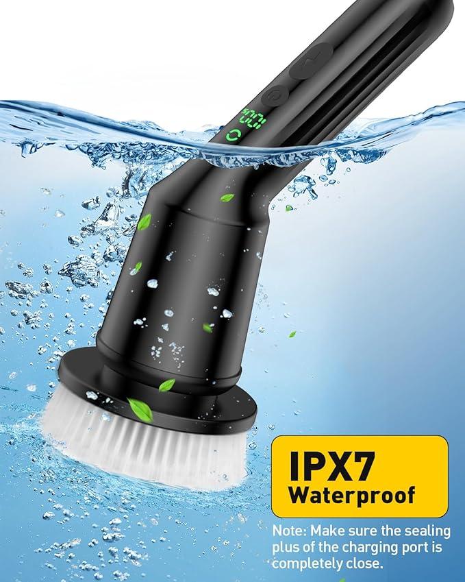 Electric Spin Scrubber for Cleaning Bathroom, Shower Scrubber Cordless Cleaning Brush with IPX7 Waterproof & 2 Speed, 3 Brush Heads, Bathroom Cleaning Supplies for Toilet Shower Tub Black - NeatNest