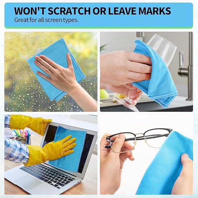 HOMERHYME Microfiber Glass Cleaning Cloth, 6 Pack Window Glass Cleaning Rags, Reusable Lint-Free Streak Free Polishing Cloth Wipes for Stainless Steel, Eyeglasses, Mirrors, Screens & Lenses,16"x14" - NeatNest