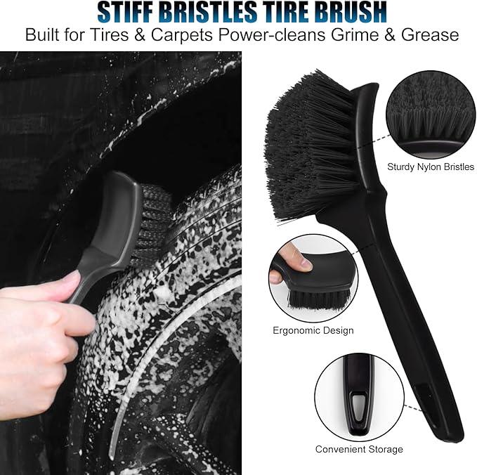 8Pcs Wheel Brush, Tire Brush, Wheel Cleaner Brush Set - 2 Soft Wheel Cleaning Brushes, Detailing Brush & Hard Tire Scrubber, Flexible and Durable Rim Cleaning Brush Kit for Wheels and Tires - NeatNest