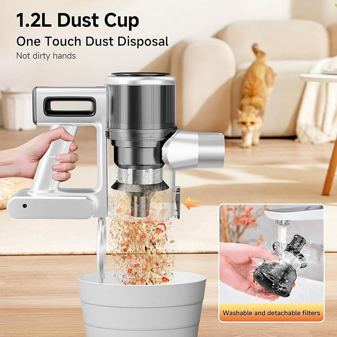 Cordless Vacuum Cleaner for Home - Lightweight, Stick Vacuum Clean with Rechargeable Battery, Max 45Mins Runtime, 8 in 1 Handheld Vacuum for Hardfloor & Carpets Pet Hair, White&Yellow - NeatNest