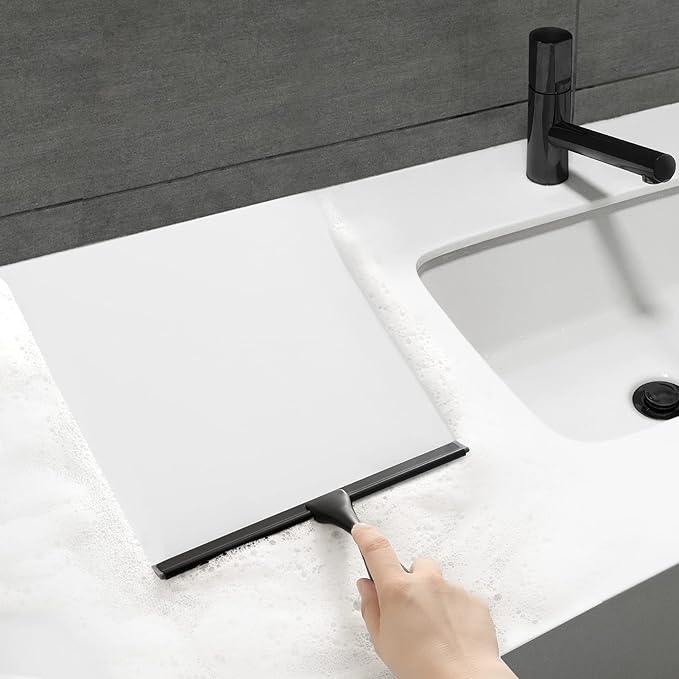 HIWARE All-Purpose Shower Squeegee for Shower Doors, Bathroom, Window and Car Glass - Black, Stainless Steel, 10 Inches - NeatNest