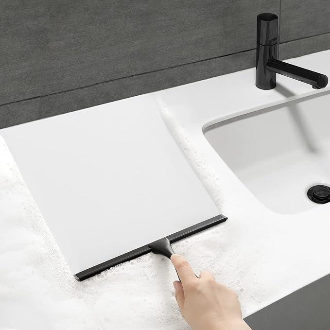 HIWARE All-Purpose Shower Squeegee for Shower Doors, Bathroom, Window and Car Glass - Black, Stainless Steel, 12 Inches - NeatNest