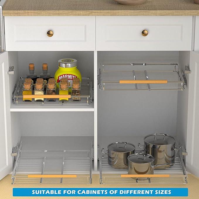 Large Pull Out Cabinet Organizer, Heavy Duty Cabinet Expandable Pull Out Shelves, Slide Out Cabinet Organization Storage, 3 Pack 23.2''-40''W - NeatNest