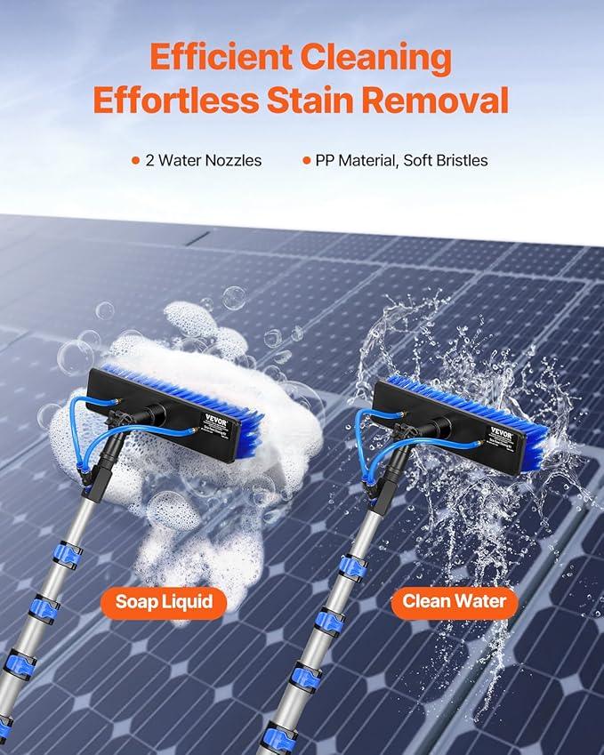 VEVOR Water Fed Pole Kit, 30FT Solar Panel Cleaning Pole with Extendable Handle, 180° Rotatable Brush Head & 65.6FT Hose, Household & Outdoor Window Cleaner Tool for Caravan Solar Panel Deck - NeatNest
