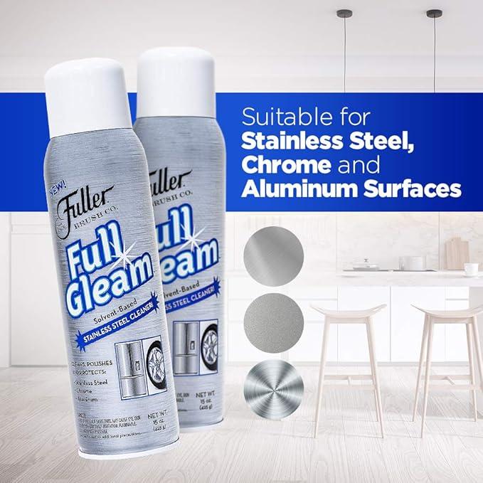 Fuller Brush Full Gleam Stainless Steel Cleaner – 15 oz Spray for Appliances, Chrome, Aluminum & Sinks – Cleans, Polishes & Protects Metal Surfaces (Pack of 1) - NeatNest