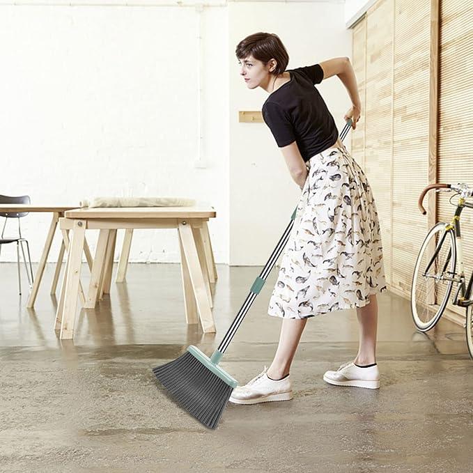 kelamayi Upgrade Broom and Dustpan Set, Large Size and with Long Handle, Upright,Ideal for Indoor Outdoor Garage Kitchen Room Office Lobby Use (Green) - NeatNest