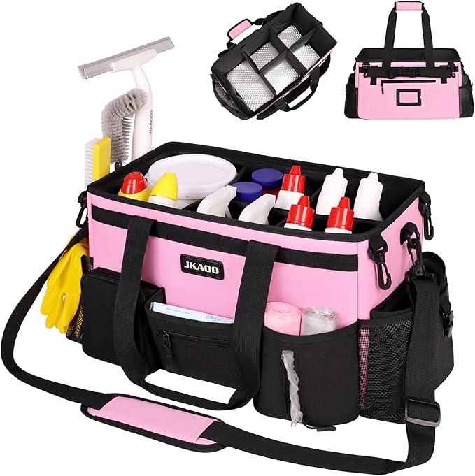 Large Wearable Cleaning Caddy Bags,Cleaning Supplies Storage Bag with Handles and Adjustable Shoulder Strap and Removable Waist Straps,Waterproof Cleaning Bags for Home,Car,Office (Pink) - NeatNest