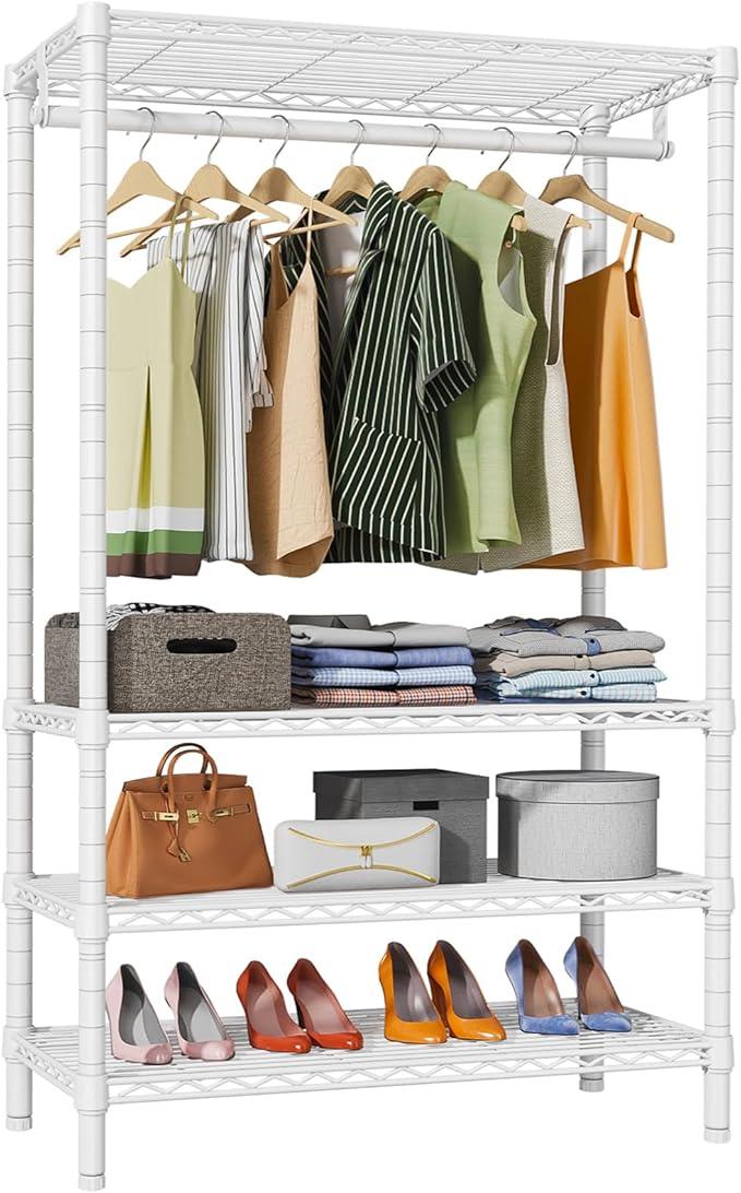VIPEK V1 Wire Garment Rack 4 Tiers Heavy Duty Clothes Rack for Hanging Clothes Freestanding Closet Clothing Rack with 4 Adjustable Shelves, 35.4" L X 15.7" W X 70.9" H, Max Load 500LBS, White - NeatNest