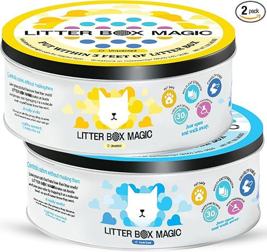 Litter Box Magic Cat Litter Deodorizer Jar (1 Fresh Scent and 1 Fragrance Free, 16 Oz, Pack of 2) - Cat Litter Odor Absorber Gel - Litter Box Pet Air Freshener - Litter Odor Eliminator to Freshen Air - NeatNest