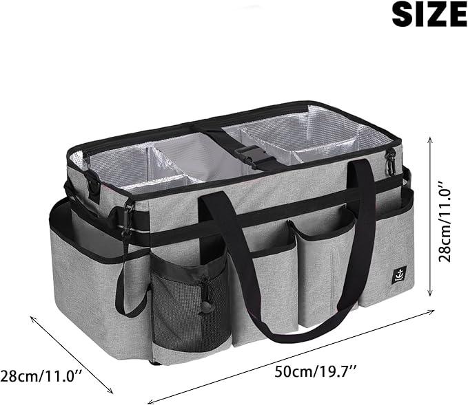 Extra large Cleaning Caddy Bag Built-in Sturdy Support Board, Cleaning Organizer with Detachable Divider, Cleaning Supply Tote with Adjustable Shoulder Strap (Grey, 19'' x 11'' x 11'') - NeatNest