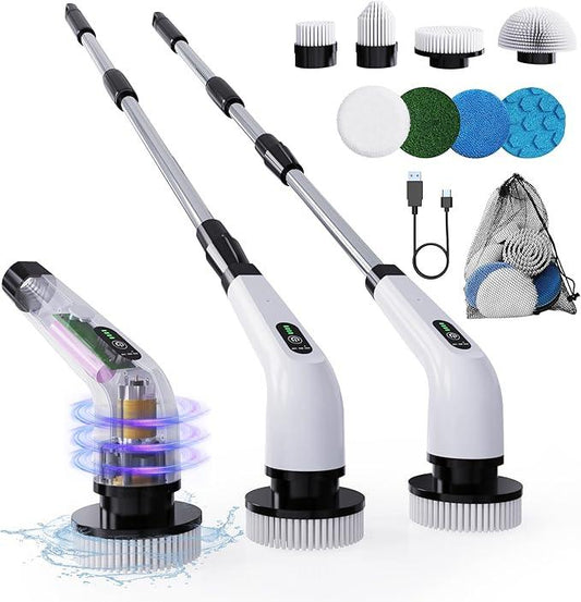 8 in 1 Electric Spin Scrubber for Cleaning Bathroom, 3000mAh Power Scrubber Cordless Cleaner with Long Handle, 3 Speeds Bathtub House Clean Brush Deep Cleaning for Tile, Shower, Wall, Floor - NeatNest