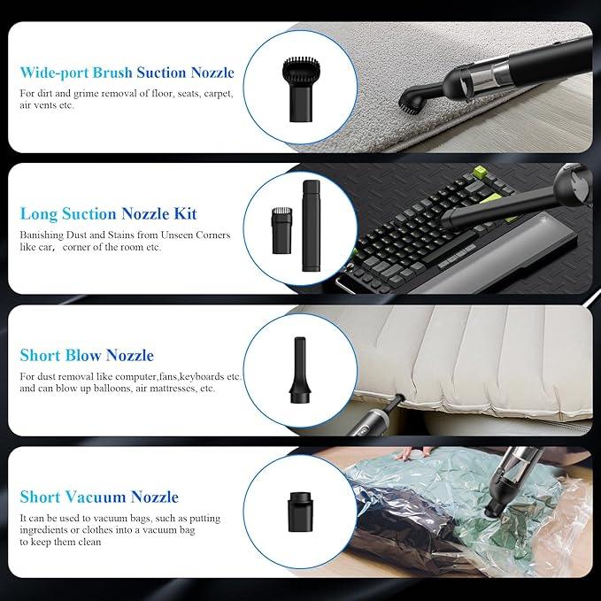 Minthouz Car Vacuum Portable Cordless - 20000PA High Power Handheld Vacuum with LED Display, 2.5H Fast Charging Up to 45 Mins of Runtime, Hand Vac Cordless Rechargeable for Car Home Corner Cabinet - NeatNest