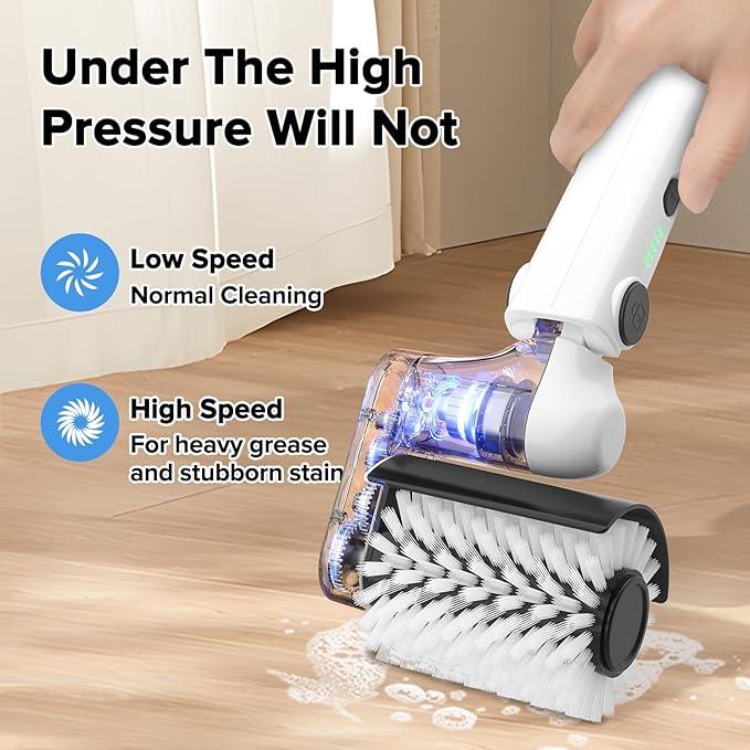 Roller-Type Electric Cleaning Brush - 2025 New Cordless Shower Scrubber with 200min Runtimes, 2-Speeds & 56" Extendable Handle, 4 Brush Heads, Shower Cleaner Brush, for Bathtub/Tile/Floor - NeatNest