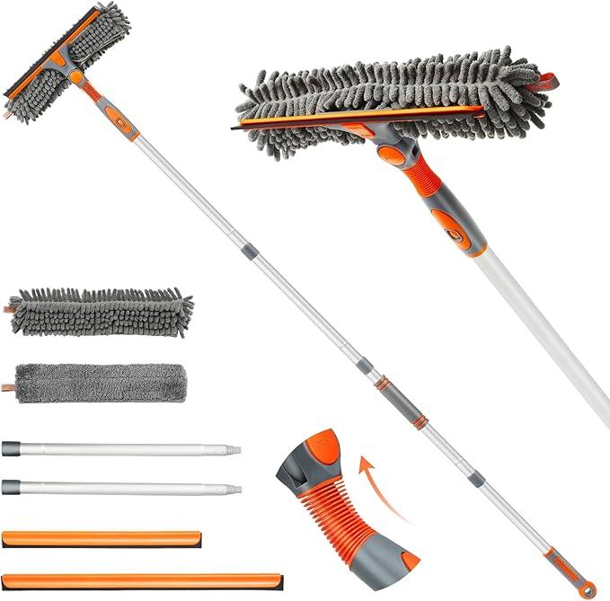 Eazer 89'' Squeegee Window Cleaner 2 in 1 Rotatable Window Cleaning Tool Kit with Extension Pole, Window Washing Equipment with Bendable Head for Indoor/Outdoor Window and Car Glass - NeatNest