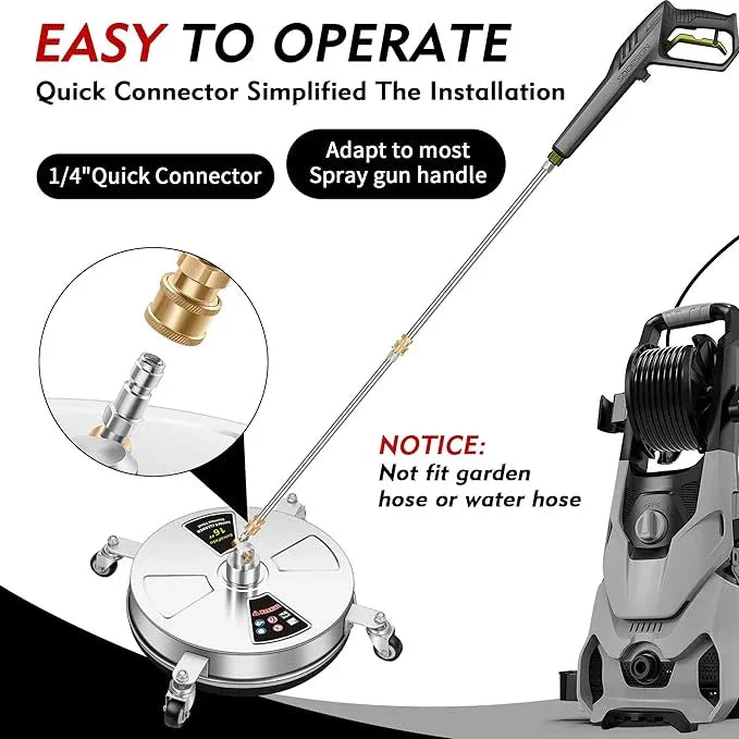 16" Pressure Washer Surface Cleaner Pro with 4 Wheels, Stainless Steel 2 Extension Wands, Power Washer Surface Cleaner Hot Water Supported for Patio Decker Concrete Driveway, 3000 PSI - NeatNest