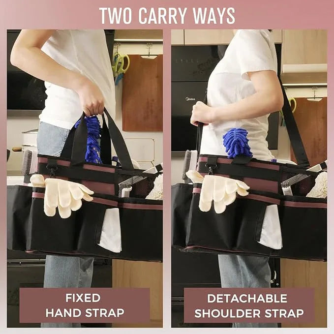 Wearable Cleaning Caddy, Cleaning Caddy Supplies Organizer with Handle & Shoulder Straps for Housekeepers, Under Sink & Car Cleaning Tool Organizers Bag with 4 Foldable Divider (LotusPink) - NeatNest