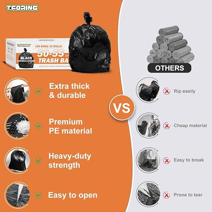 50-55 Gallon Black Trash Bags 120 Count - 40''x50'' Extra Large 50+ Gallon Garbage Bags,Unscented Strong Huge Can Liners for Construction Industrial Yard Outdoor Commercial - NeatNest