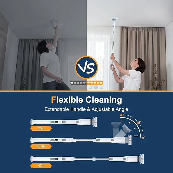 LABIGO Electric Spin Scrubber LA2 Pro, Shower Power Cleaning Brush with Display and 4 Replaceable Heads,2 Adjustable speeds, 3 Extension Handle, for Bathroom Floor Tile - NeatNest