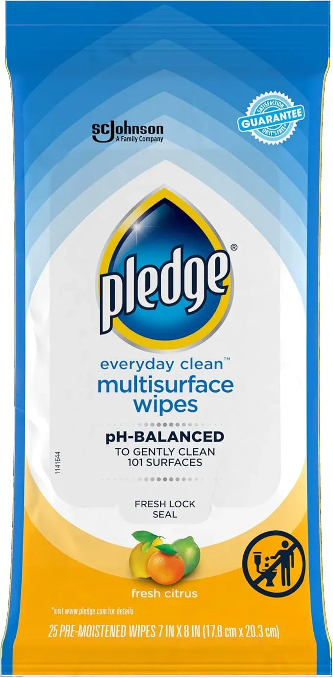 Pledge Multisurface Cleaning Wipes, pH Balanced, Fresh Citrus, 25 Count - NeatNest