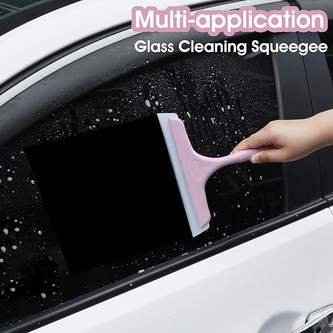 Shower Squeegee for Glass Doors, Bathroom Squeegee for Shower, Mini Window Squeegee, Home Bathroom Silicone Cleaner Tool, Suitable for Bathroom, Kitchen, Tile, Mirror, Car Glass, 8in Rose Pink - NeatNest