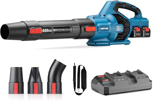 Dong Cheng Brushless Cordless Leaf Blower, 40V Battery Powered Blower with 2 * 4.0Ah Batteries & Charger, 650 CFM High-Efficiency Blower for Sidewalks, Driveways, Town Care, Blowing Leaves and Snow - NeatNest