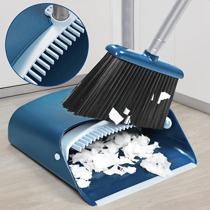 Standing Dustpan and Broom Set with 52" Long Extendable Handle for Home, Indoor, Kitchen Room Office Lobby Floor Cleaning - NeatNest