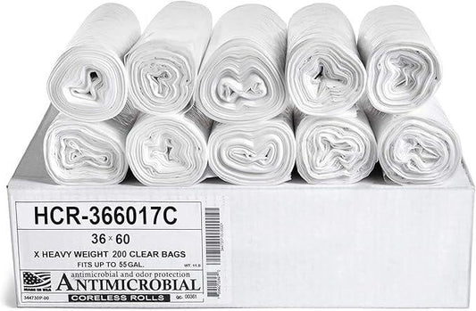 Aluf Plastics High Density Trash Bags, 55 Gallon, 200 Count, 17 Micron (eq), 36" x 60", Clear, for Bathroom, Office, Industrial, Commercial, Janitorial, Municipal, Recycling - NeatNest