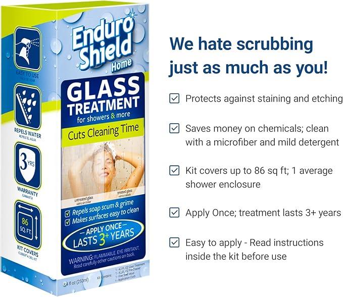 EnduroShield Glass Treatment Kit - Advanced Protection for Glass Surfaces - Repels Soap Scum, Grime & Dirt Without Harsh Chemicals - 4.2 fl oz - NeatNest
