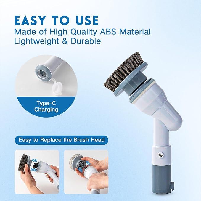 Electric Spin Scrubber,Wire Brush,Waterproof Spin Scrubber with Long Handle, Powerful Motor Cordless Cleaning Brush, Grill Cleaning Brush with Multiple Heads for Sink, Stove, Cabinets, and Kitchen - NeatNest