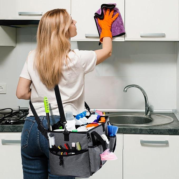 XL Professional Cleaning Caddy for Cleaning Suppliers, 17" Wearable Cleaing Bag for Housekeepers, Cleaning Organizer, Detailing Bag - NeatNest