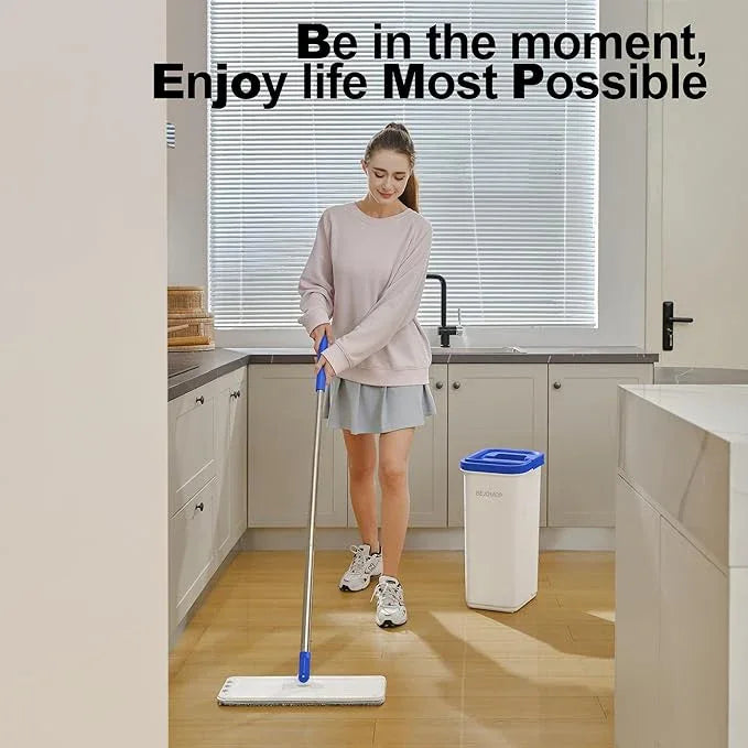 Mop and Bucket Set with Wringer, Dry & Wet Dust Mop for Household Floor Cleaning with 5 Microfiber Mops, Flat Squeeze Spin Wall Mop Cleaner with Long Handle, Slate Blue - NeatNest