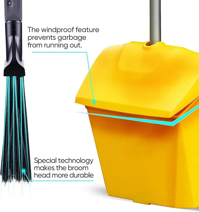 Yocada Commercial Broom and Dustpan Set with Windproof Cover Commercial Outdoor Indoor 2 Plus 1 for Courtyard Garage Lobby Mall Market Floor Home Kitchen Room Office Pet Hair Rubbish - NeatNest