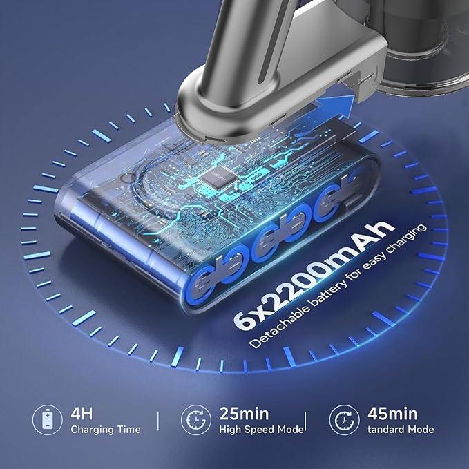 Cordless Stick Vacuum Cleaner - Rechargeable,45Kpa Powerful Suction Vacuum for Home,45Mins Runtime,Detachable Battery,Anti-Tangle, 8 in 1 Lightweight Vacuum for Pet Hair Carpet Hardwood,Silver - NeatNest