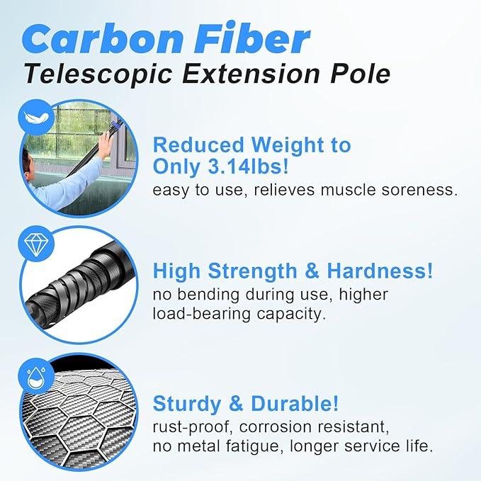 30 Foot High Ceiling Duster Kits with 4.7-24 FT Carbon Fiber Extension Pole, Feather Duster, Cobweb Duster, Ceiling Fan Duster, Window Squeegee & Cleaner with Pole 24 Ft - NeatNest